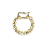 The MINIMAL CAN OPENER CHAIN RING, which is a bold and unique gold ring, features a chunky chain-link design connected by a sleek can opener-style clasp. This statement piece stands out on its own or can be stacked with other rings for a layered, modern look. ||| GOLD