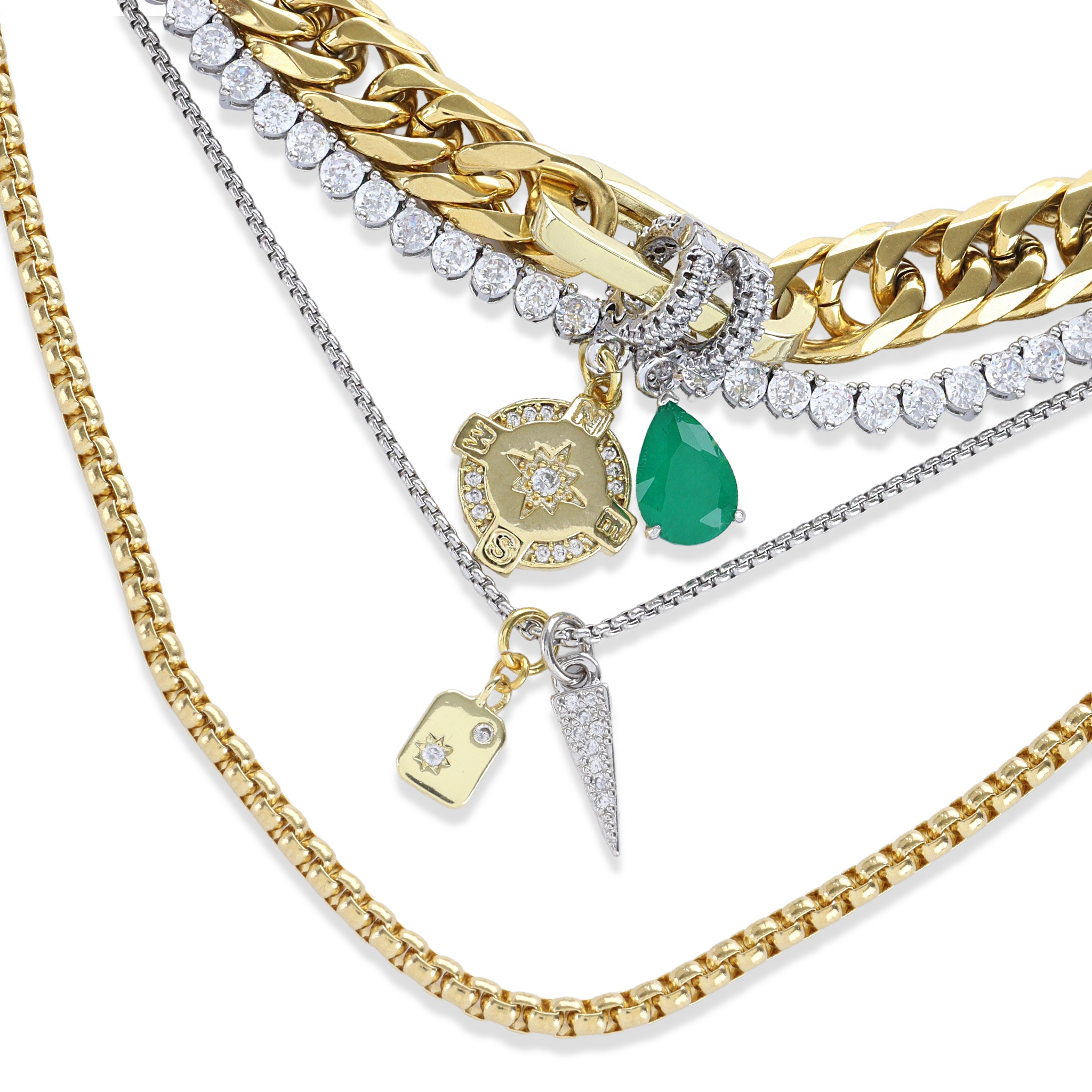 Just Click Emerald Tennis Layered Necklace Set– Artizan Joyeria Just Click Emerald Tennis Layered Necklace Set– Artizan Joyeria