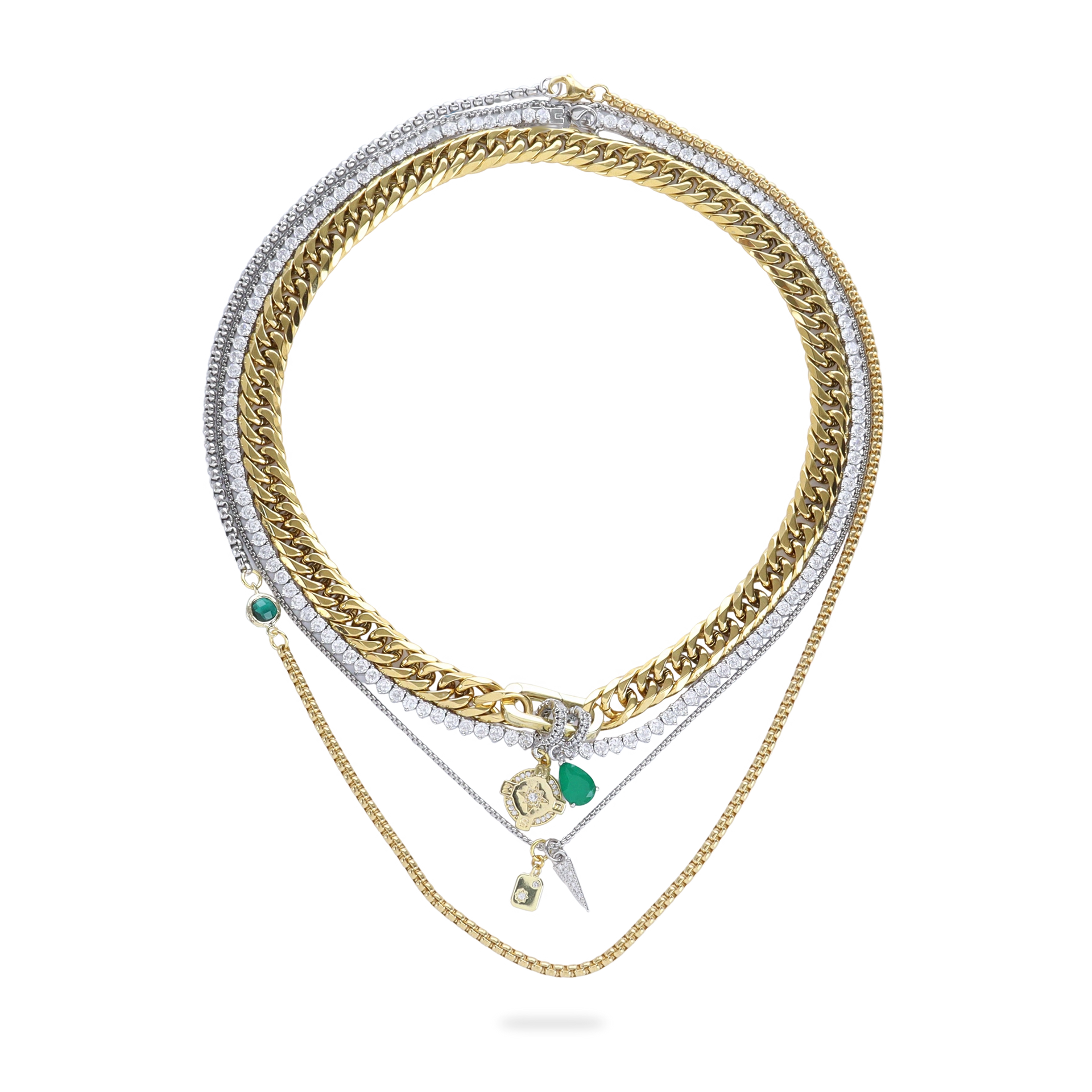 Just Click Emerald Tennis Layered Necklace Set– Artizan Joyeria