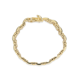 Close-up of LINKED-UP BRACELET featuring a gold-toned bracelet with intricate chain-link detailing, designed for a bold and modern statement.