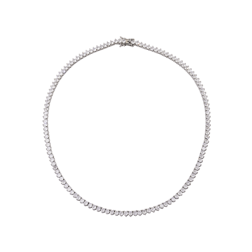 Sparkling Silver-Tone 3-Prong Tennis Necklace