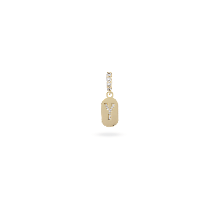 The LETTER JUST CLICK CHARM which is made of gold filled encrusted zirconia letter "Y" initial.  ||| Y/GOLD