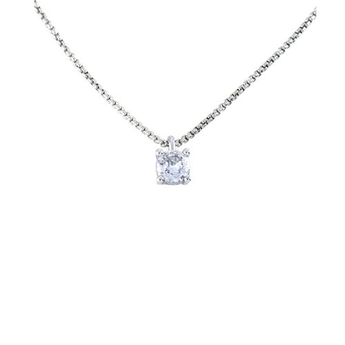 Bright Solitaire Necklace which is a thin silver necklace with a Single Round Brilliant-Cut Diamond.