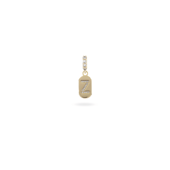 The LETTER JUST CLICK CHARM which is made of gold filled encrusted zirconia letter "Z" initial. ||| Z/GOLD
