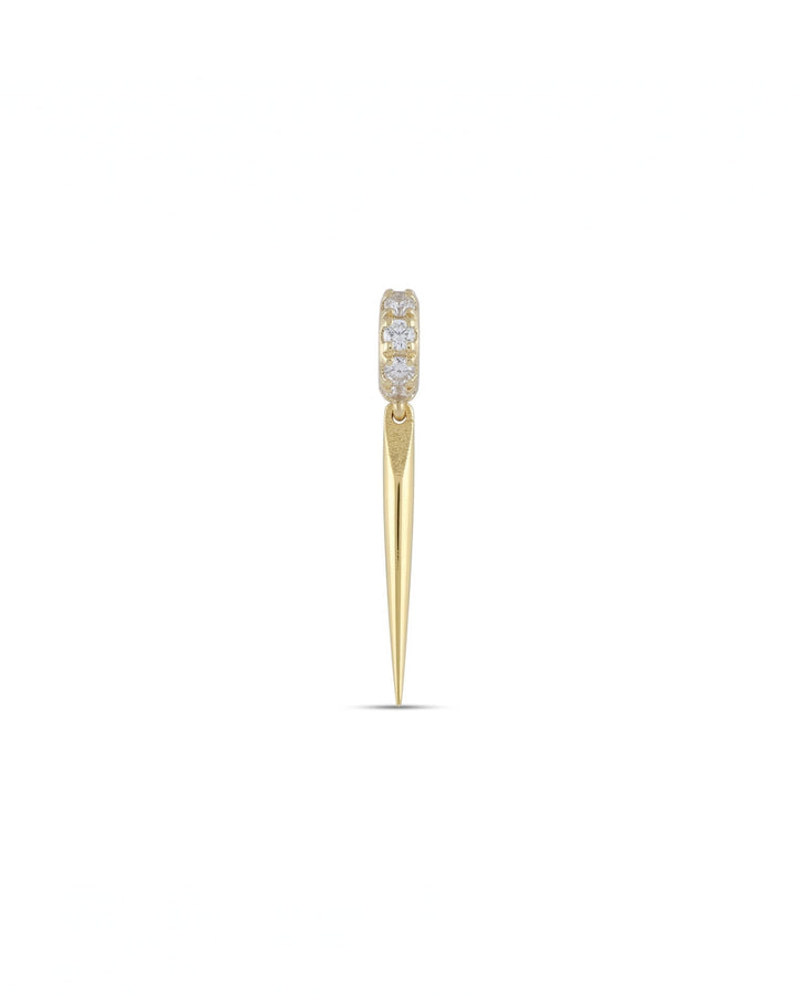 The JUST CLICK NEEDLE CHARM which is made of Sterling silver 18k gold plated spike pave charm. The link to where the necklace goes is encrusted with zirconia.