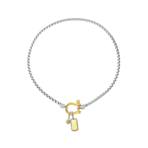 The Herradura Signature Charm Party, a mixed-metal necklace featuring a silver chain, gold-tone clasp, and 2 charm accents. ||| GOLD