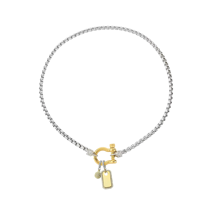 The Herradura Signature Charm Party, a mixed-metal necklace featuring a silver chain, gold-tone clasp, and 2 charm accents. ||| GOLD
