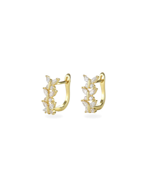 The Thin Shape Hoops, gold-tone earrings with delicate marquise-cut cubic zirconia detailing, offering an elegant and refined style.|||GOLD