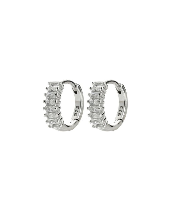 The BAGUETTE HUGGIES which is a huggies earrings made of 925 sterling silver with Cubic zirconia.