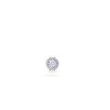 The SINGLE MINI STUD EARRING, which is a delicate and minimalist silver stud earring featuring a small circular design with a sparkling center stone, perfect for adding subtle elegance to any look.