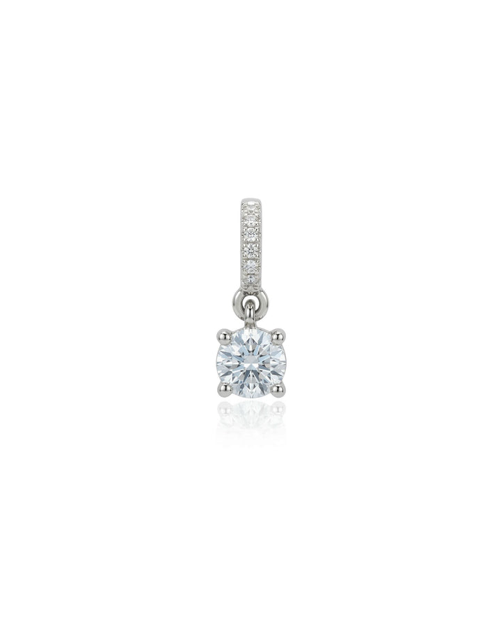 The SOLITAIRE CLIP ON CHARM which is made of Pave clip on Stainless steel solitaire charm that is 20mm in length.