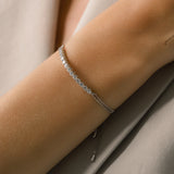Model wearing a Sparkling Diamond Tennis Bracelet with Adjustable Slider Closure