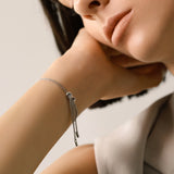 Model wearing a Sparkling Diamond Tennis Bracelet with Adjustable Slider Closure
