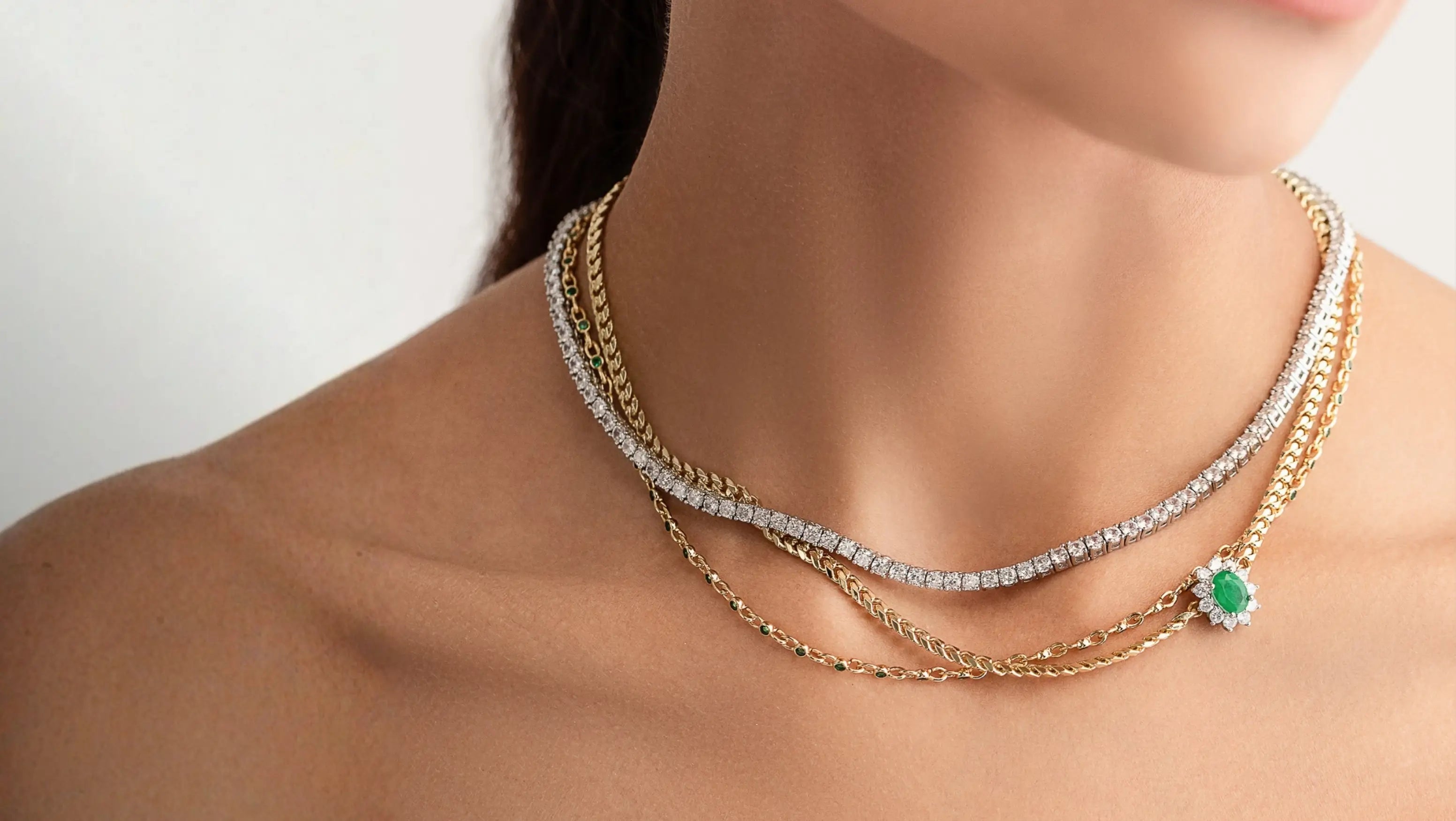 Just Click Emerald Tennis Layered Necklace Set– Artizan Joyeria Just Click Emerald Tennis Layered Necklace Set– Artizan Joyeria
