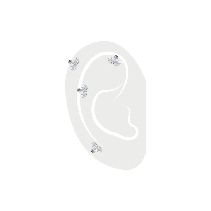 A set of 4 Crown Piercings, which is single-piece silver earring, feature a regal arrangement of marquise-cut stones forming a crown-like design.
