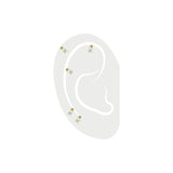 A set of 5 Gold Petal Piercing Earrings, a single gold stud earring featuring four round crystals arranged in a delicate petal shape.