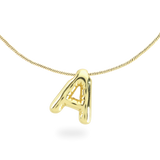 The BALLOON LETTER NECKLACE, a delicate gold necklace featuring a playful, balloon-shaped letter "A" pendant.||| A/GOLD
