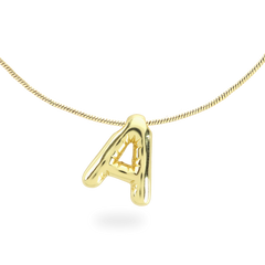 The BALLOON LETTER NECKLACE, a delicate gold necklace featuring a playful, balloon-shaped letter "A" pendant.||| A/GOLD