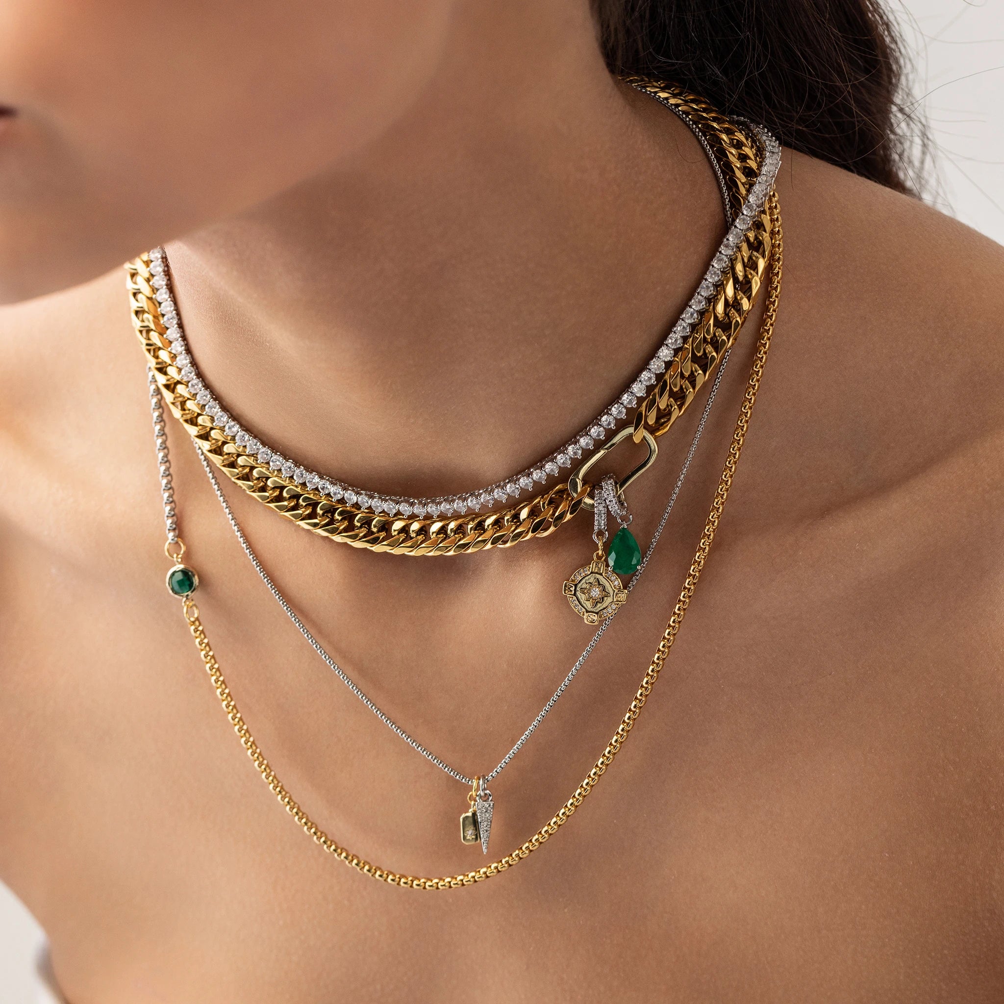 Just Click Emerald Tennis Layered Necklace Set– Artizan Joyeria Just Click Emerald Tennis Layered Necklace Set– Artizan Joyeria