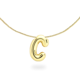 The BALLOON LETTER NECKLACE, a delicate gold necklace featuring a playful, balloon-shaped letter "C" pendant.||| C/GOLD