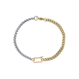 Can Opener Mix Anklet Bracelet featuring a two-tone design with silver box chain and gold Cuban link, finished with signature can opener clasp. ||| MIX