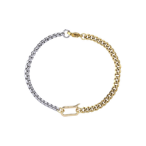 Can Opener Mix Anklet Bracelet featuring a two-tone design with silver box chain and gold Cuban link, finished with signature can opener clasp.