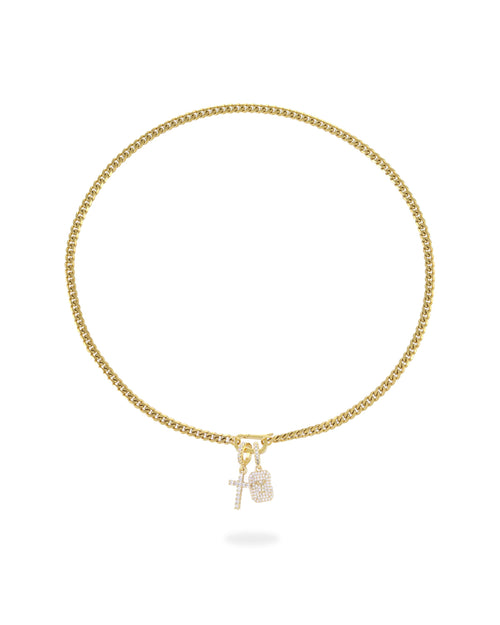 CROSS AND LETTER CHARM NECKLACE