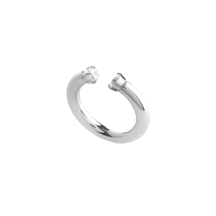 Crowned Thumb Ring in silver with a sleek, bold design and subtle stone details. ||| SILVER