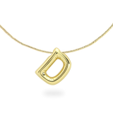 The BALLOON LETTER NECKLACE, a delicate gold necklace featuring a playful, balloon-shaped letter "D" pendant.||| D/GOLD