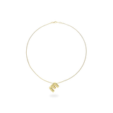 The BALLOON LETTER NECKLACE, a delicate gold necklace featuring a playful, balloon-shaped letter "E" pendant.||| E/GOLD