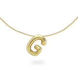 The BALLOON LETTER NECKLACE, a delicate gold necklace featuring a playful, balloon-shaped letter "G" pendant.||| G/GOLD