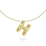 The BALLOON LETTER NECKLACE, a delicate gold necklace featuring a playful, balloon-shaped letter "H" pendant.||| H/GOLD