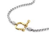 The Herradura Signature Pave Mix, a silver necklace featuring a box chain with a gold horseshoe clasp accented with pave-set diamond-like stones.  |||Gold