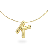 The BALLOON LETTER NECKLACE, a delicate gold necklace featuring a playful, balloon-shaped letter "K" pendant.||| K/GOLD