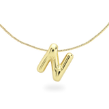 The BALLOON LETTER NECKLACE, a delicate gold necklace featuring a playful, balloon-shaped letter "N" pendant.||| N/GOLD