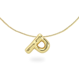 The BALLOON LETTER NECKLACE, a delicate gold necklace featuring a playful, balloon-shaped letter "P" pendant.||| P/GOLD