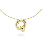 The BALLOON LETTER NECKLACE, a delicate gold necklace featuring a playful, balloon-shaped letter "Q" pendant.||| Q/GOLD