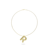 The BALLOON LETTER NECKLACE, a delicate gold necklace featuring a playful, balloon-shaped letter "R" pendant.||| R/GOLD