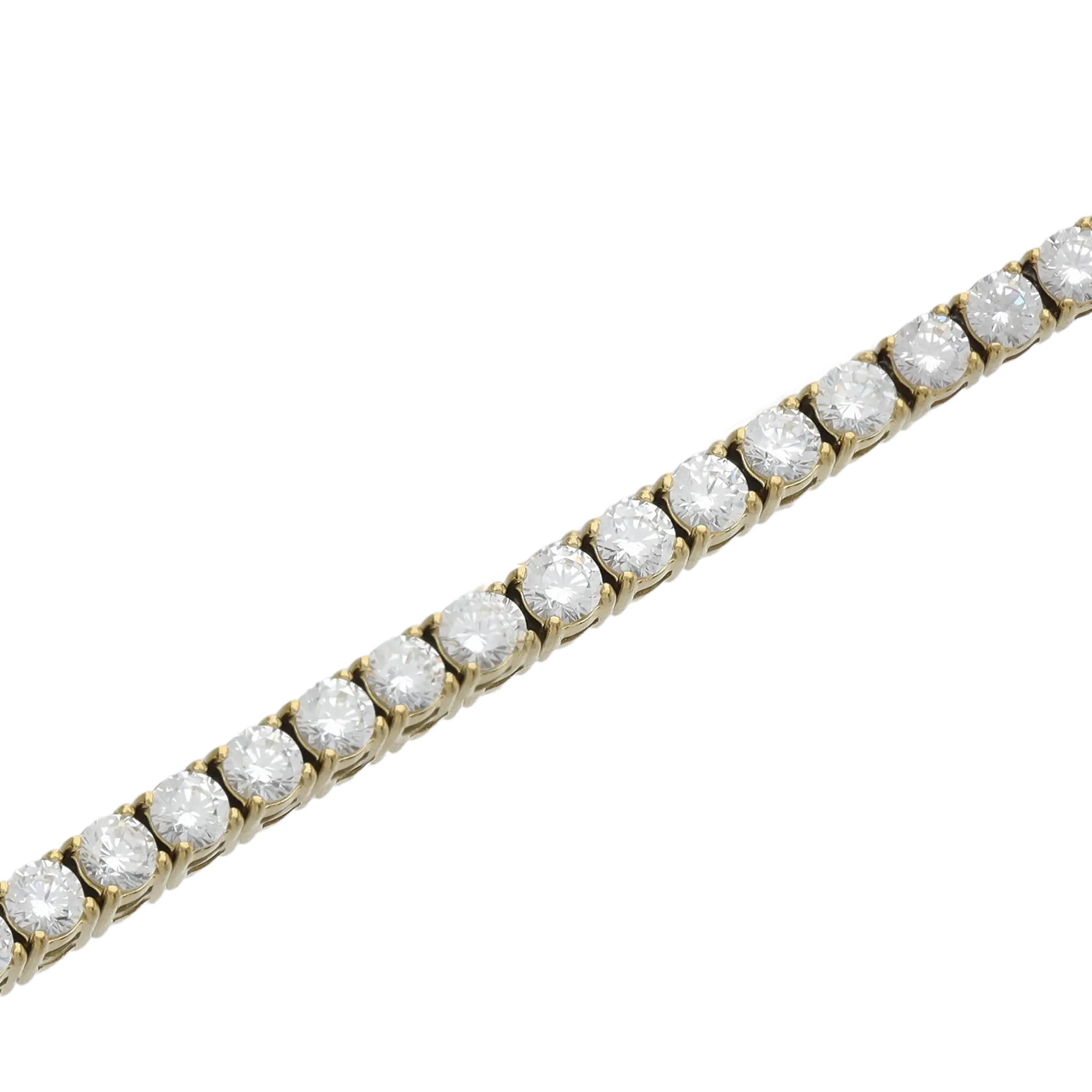 Close-up of a single ROUND CUT RIVIERE TENNIS BRACELET featuring round-cut white stones in a prong setting. Not worn by a model.