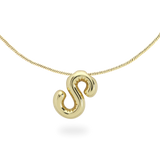 The BALLOON LETTER NECKLACE, a delicate gold necklace featuring a playful, balloon-shaped letter "S" pendant.||| S/GOLD