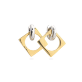 Gold and silver **Square Mix Hoops Earrings**, featuring a bold geometric square and circular hoop design.