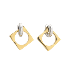 The SQUARE MIX Hoop Earrings featuring a bold geometric design with gold-tone square hoops and silver-tone chunky links.