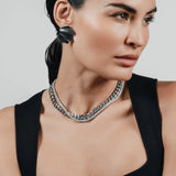 Two-piece layered necklace stack in silver, featuring a chunky curb chain and a tennis chain. ||| SILVER