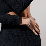 Two-piece layered bracelet stack in silver featuring a chunky chain bracelet and a diamond-accented tennis bracelet. ||| SILVER
