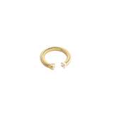 Twirl Thumb Ring in gold with a textured, spiral design and subtle stone accents. ||| GOLD