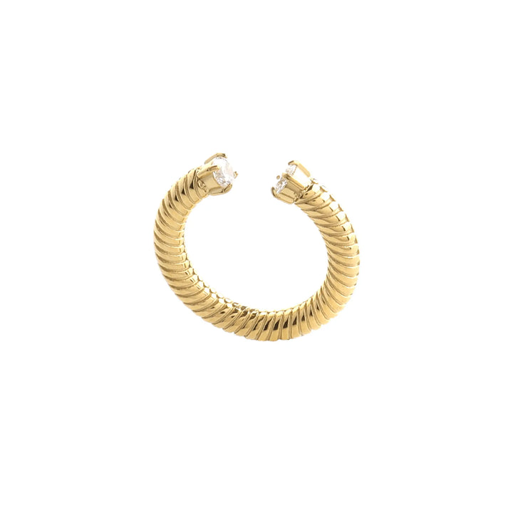 Twirl Thumb Ring in gold with a textured, spiral design and subtle stone accents. ||| GOLD