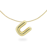 The BALLOON LETTER NECKLACE, a delicate gold necklace featuring a playful, balloon-shaped letter "U" pendant.||| U/GOLD