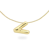 The BALLOON LETTER NECKLACE, a delicate gold necklace featuring a playful, balloon-shaped letter "V" pendant.||| V/GOLD
