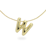 The BALLOON LETTER NECKLACE, a delicate gold necklace featuring a playful, balloon-shaped letter "W" pendant.||| W/GOLD