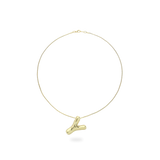 The BALLOON LETTER NECKLACE, a delicate gold necklace featuring a playful, balloon-shaped letter "Y" pendant.||| Y/GOLD